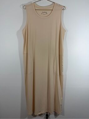 AnyBody Sleeveless Midi Dress in Soft Beige